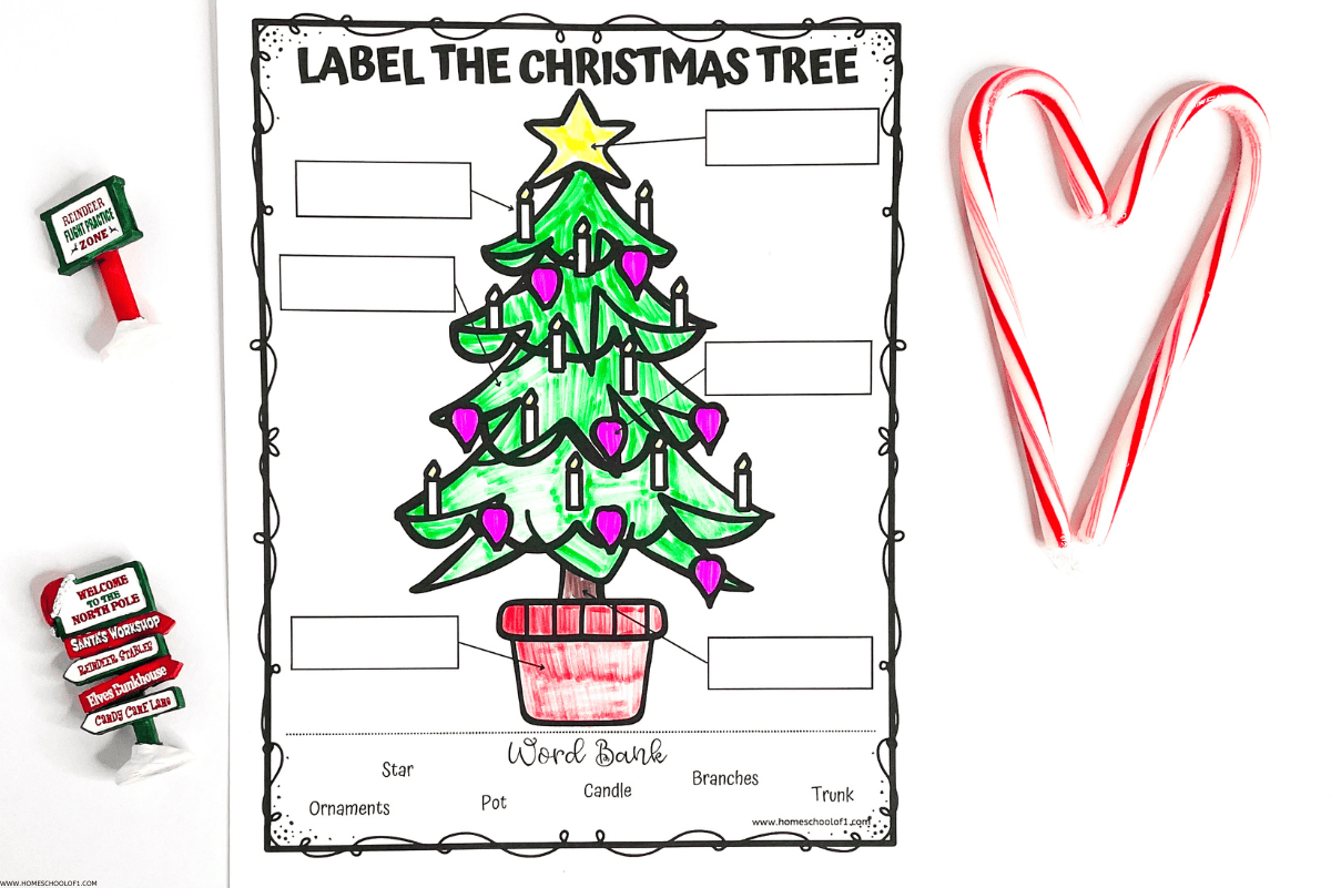 label the christmas tree worksheet