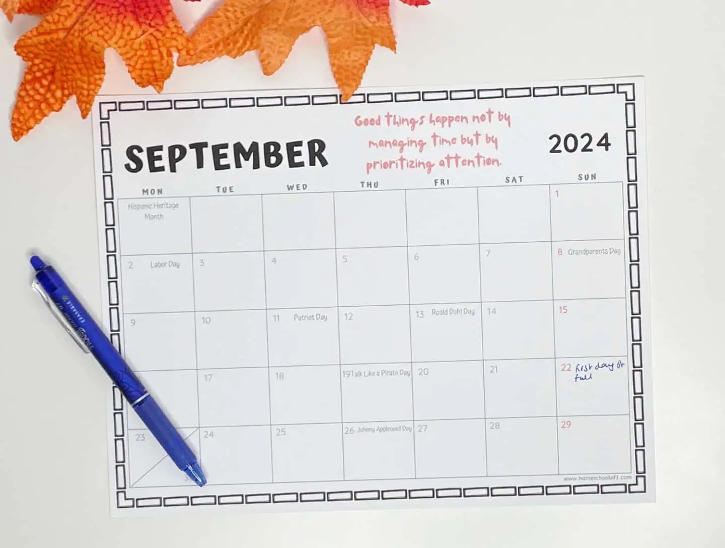 september 2024 printable calendar