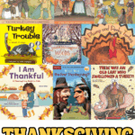 Collage of popular Thanksgiving read aloud books for kids, including picture books and chapter books that celebrate gratitude and holiday traditions.