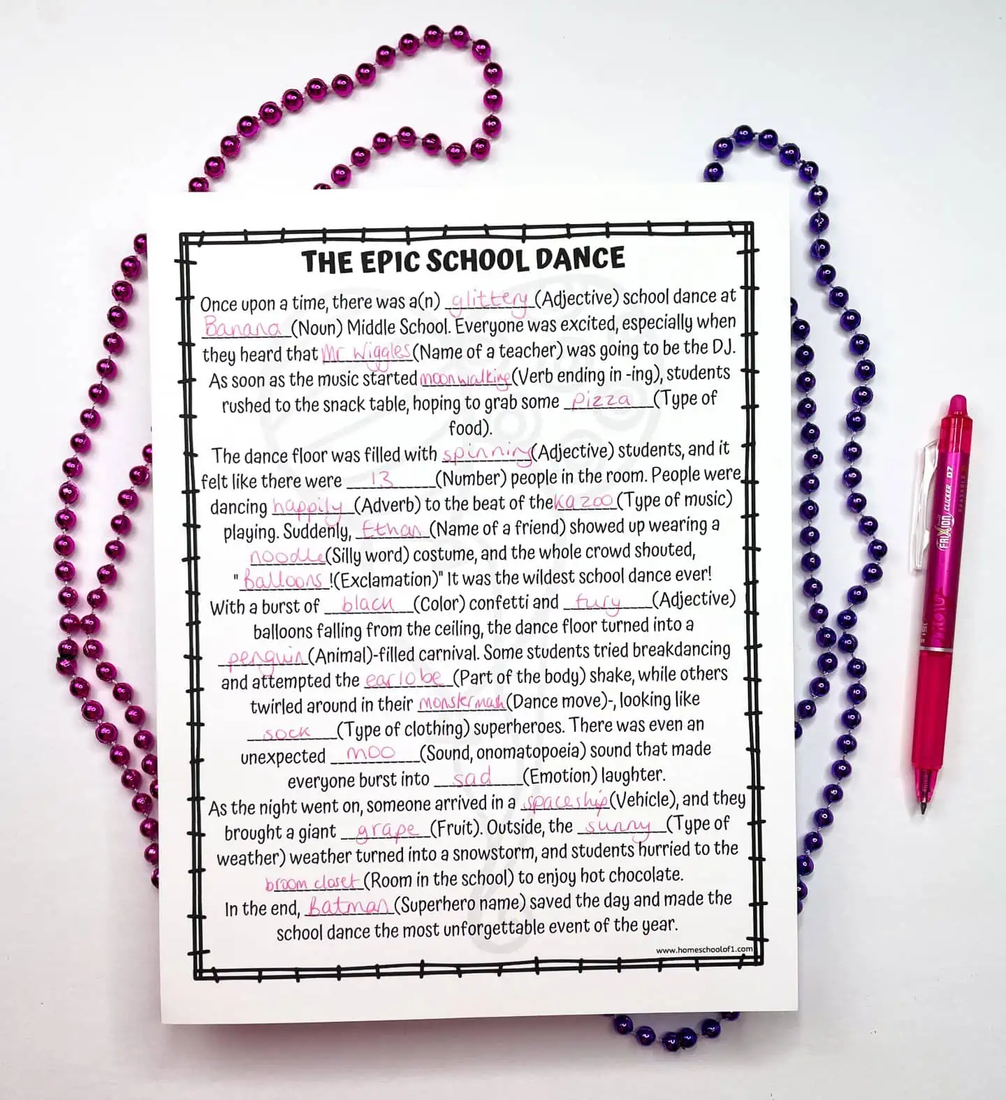MIDDLE SCHOOL MAD LIBS