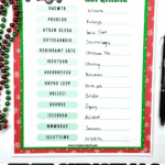 Printable Christmas word scramble game with 13 festive holiday-themed scrambled words and answers, perfect for kids.