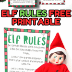 Two versions of Elf on the Shelf rules printables with red and green borders and festive beads.