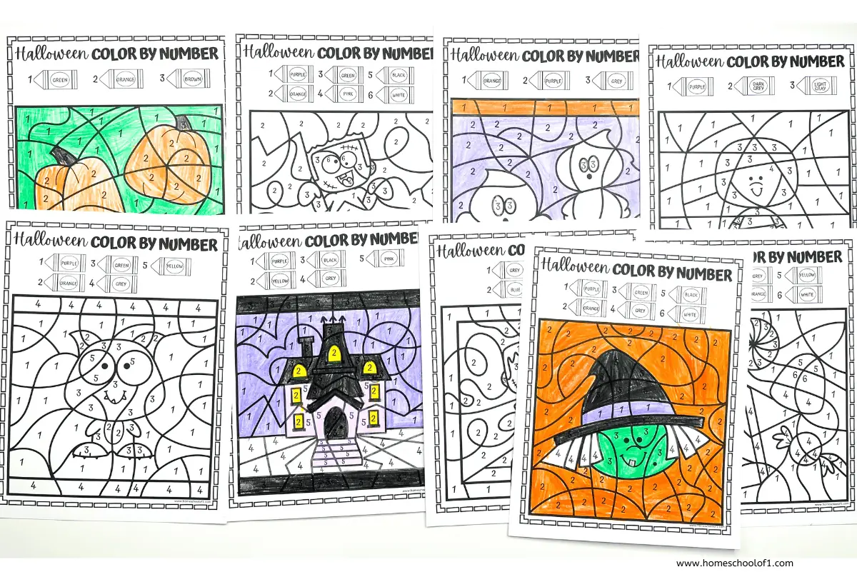 9 Halloween Color by Number Free Printables