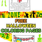 Printable Halloween story coloring sheets with cartoon monsters like Frankenstein, mummy, and vampire for kids to color.