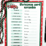 Free Christmas word scramble printable with holiday-themed scrambled words and answers, ideal for kids’ winter fun and learning.