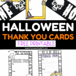 Free Halloween thank you card templates for kids to color, featuring fun spooky designs and handwritten messages