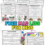 Completed holiday-themed Mad Libs worksheets for kids featuring Pirate Adventure, Santa’s Workshop, Great Pumpkin Patch, Elf on the Shelf, Haunted House, Thanksgiving Feast, and New Year’s Eve prompts with fill-in-the-blank parts of speech.