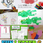 Letter C crafts and activities for preschool including crab, cow, candy cane, clown, crocodile, and coloring pages