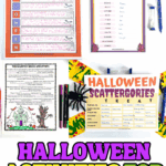 Free printable Halloween mad libs worksheet and creative writing activity for middle school students with colored pens.