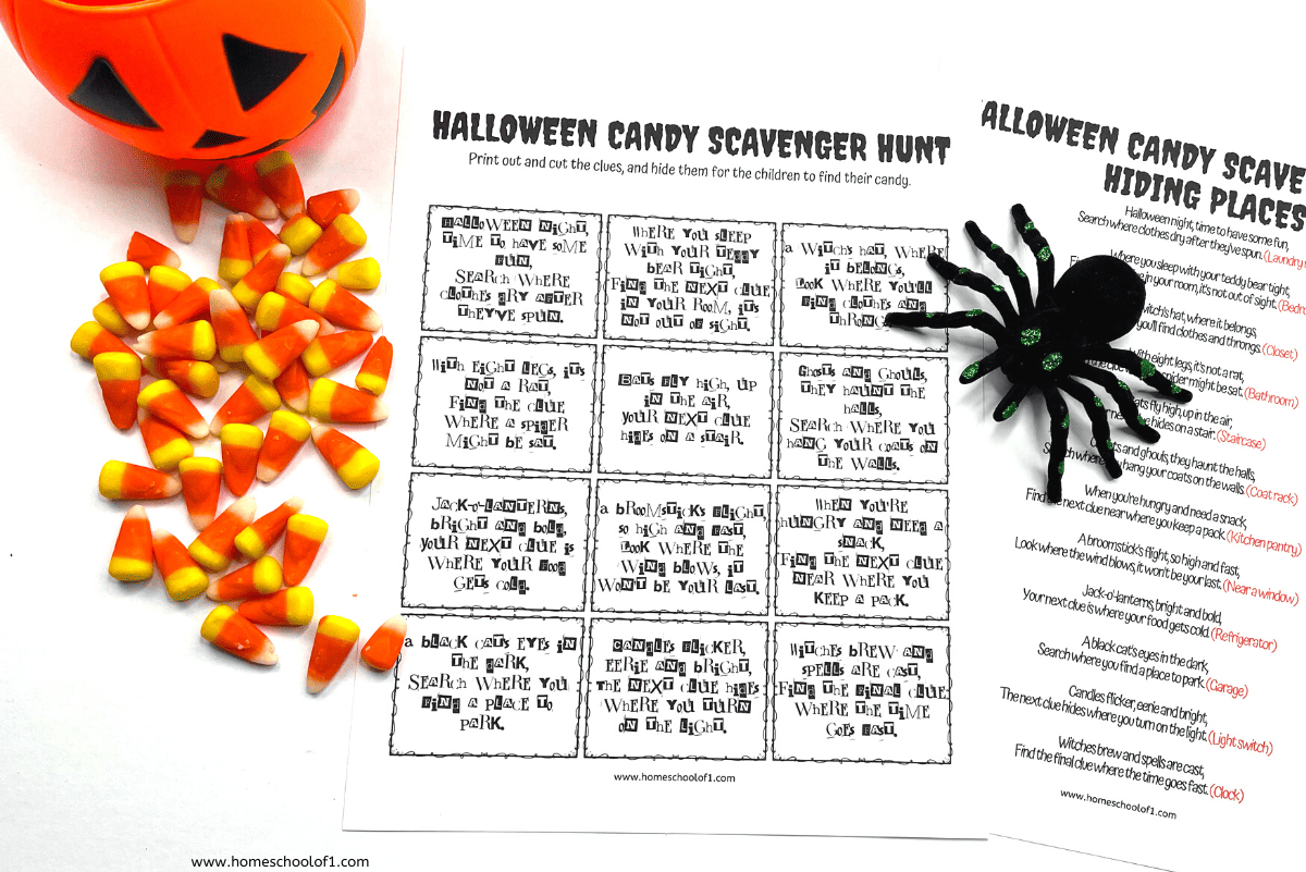 halloween candy scavenger hunt clues