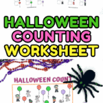 Two printable Halloween counting worksheets with spooky characters and balloons for preschoolers to count up to 11.