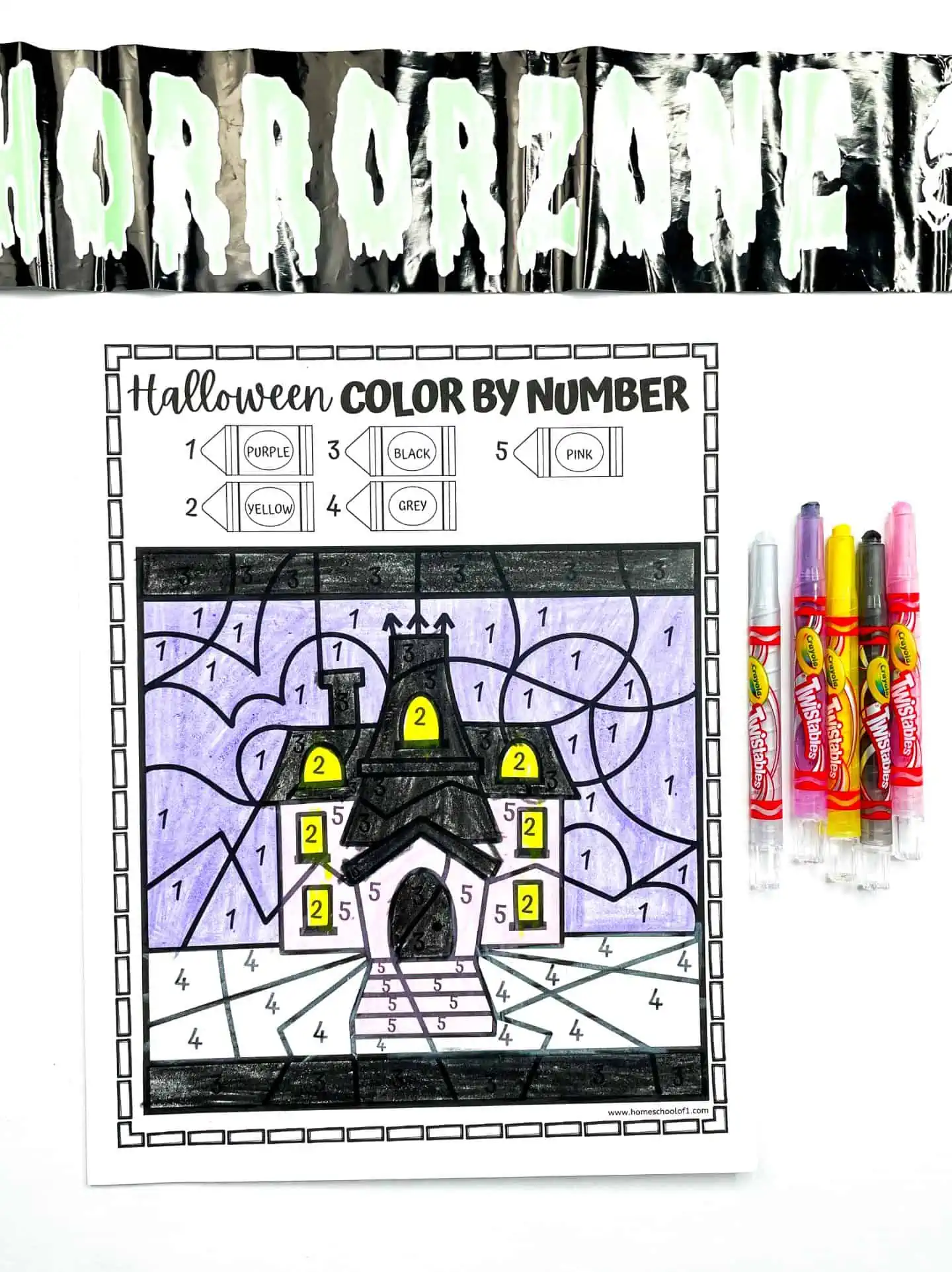 halloween color by number free printables - haunted house color by number printable