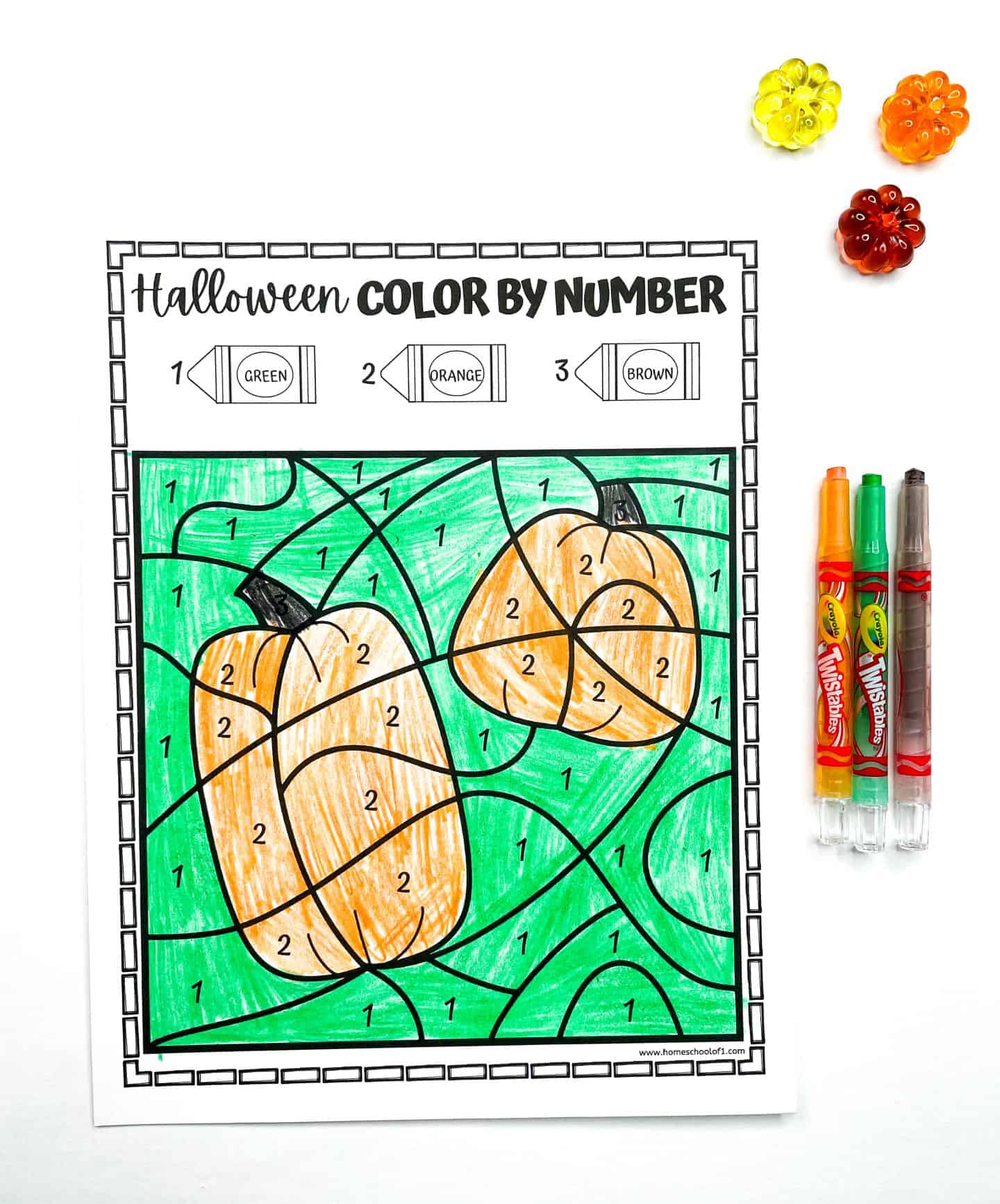 halloween color by number free printables - pumpkin color by number printable