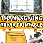 Printable Thanksgiving trivia game with multiple choice questions laid out on a metal dinner plate and fall decor.