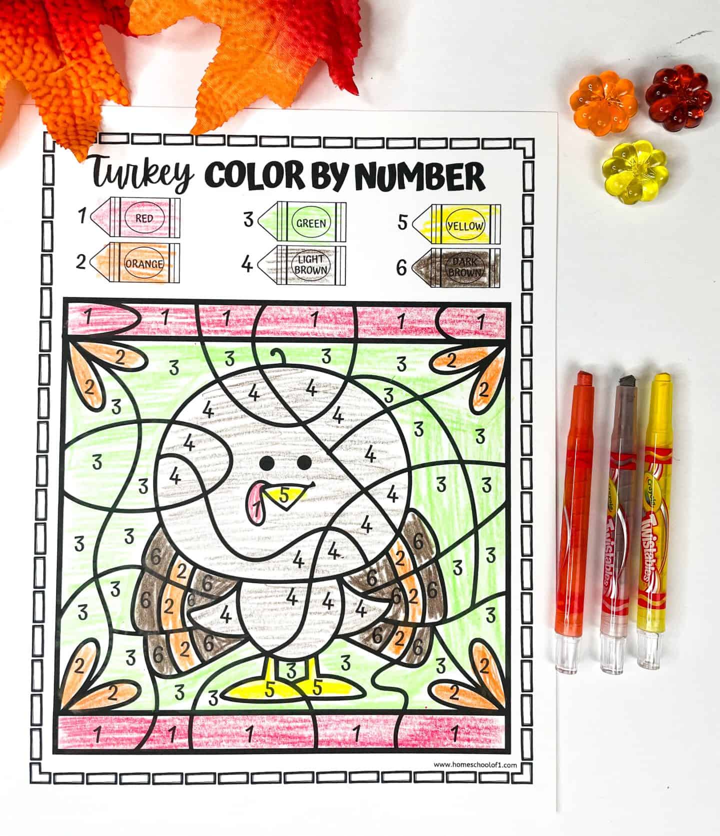turkey color by number free printable