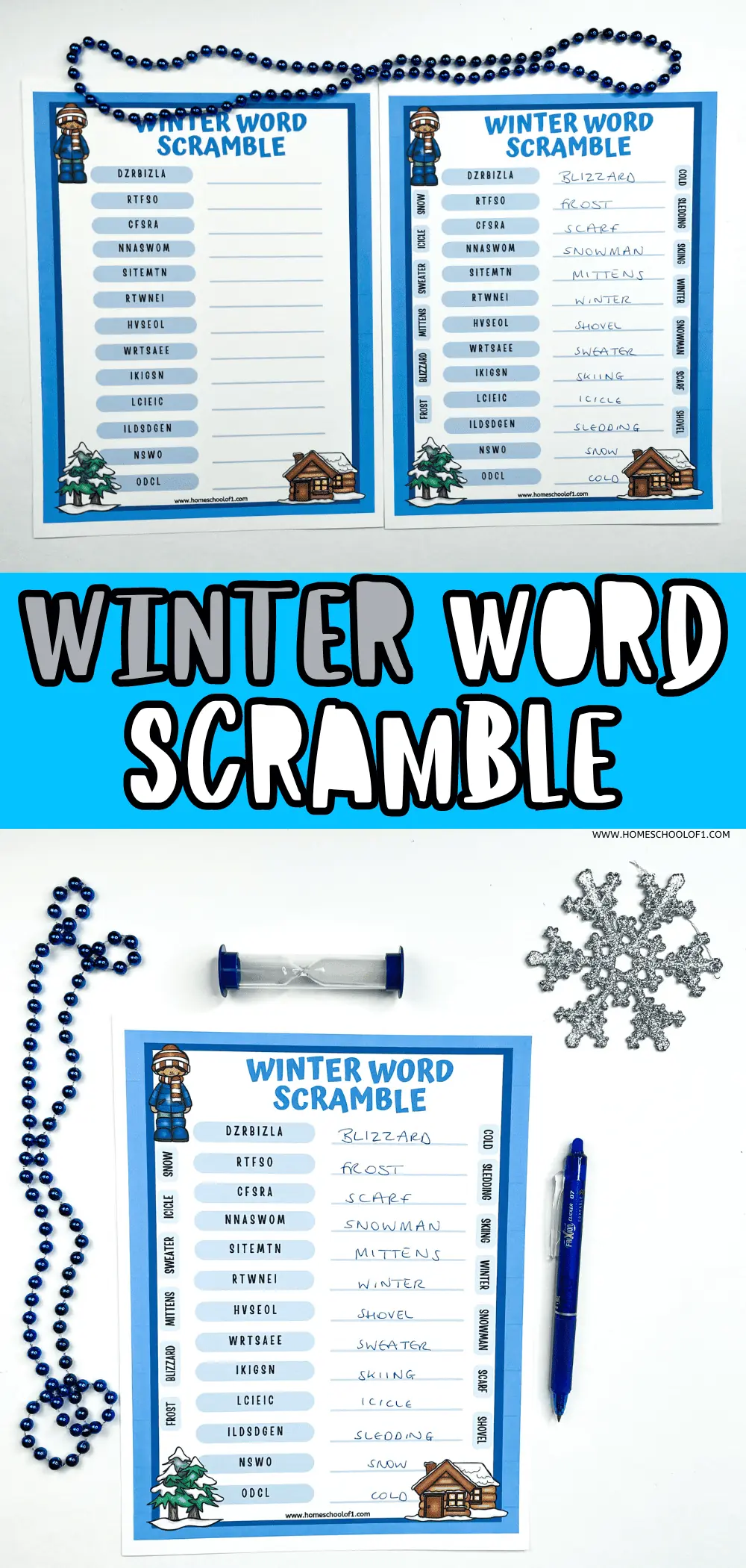 winter word scramble printable