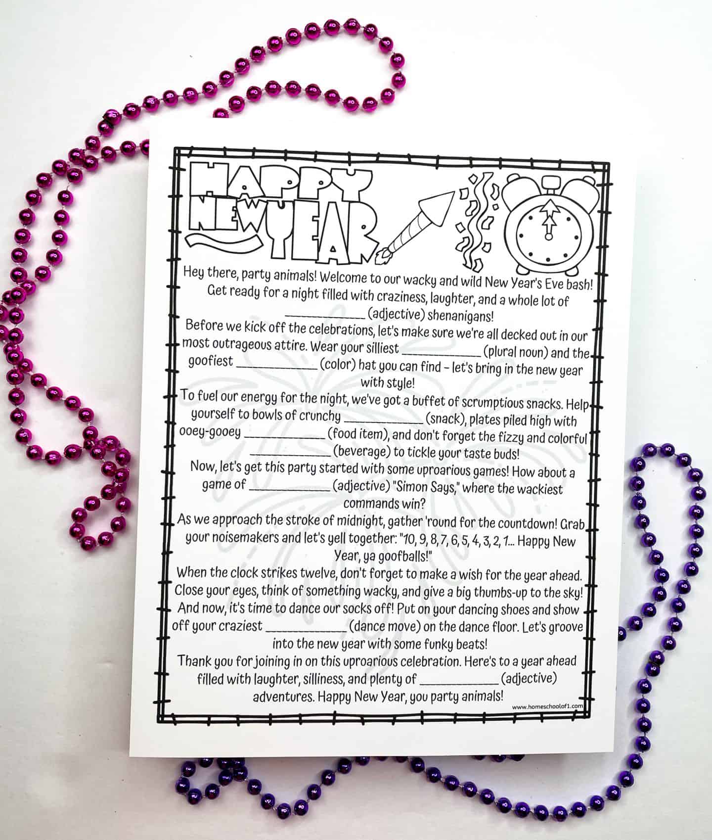 HAPPY NEW YEAR MAD LIBS PRINTABLE