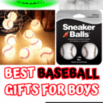 Creative baseball-themed presents for boys including LED baseball, glove lights, sneaker deodorizers, and sports night lamp.