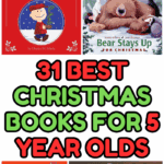 Book covers of favorite holiday stories for 5-year-olds, with large text: “31 Best Christmas Books for 5 Year Olds.”