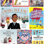 collage of the best books about inventions for kids.