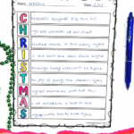 Completed Christmas acrostic poem worksheet with handwritten lines and the word CHRISTMAS in colored letters.