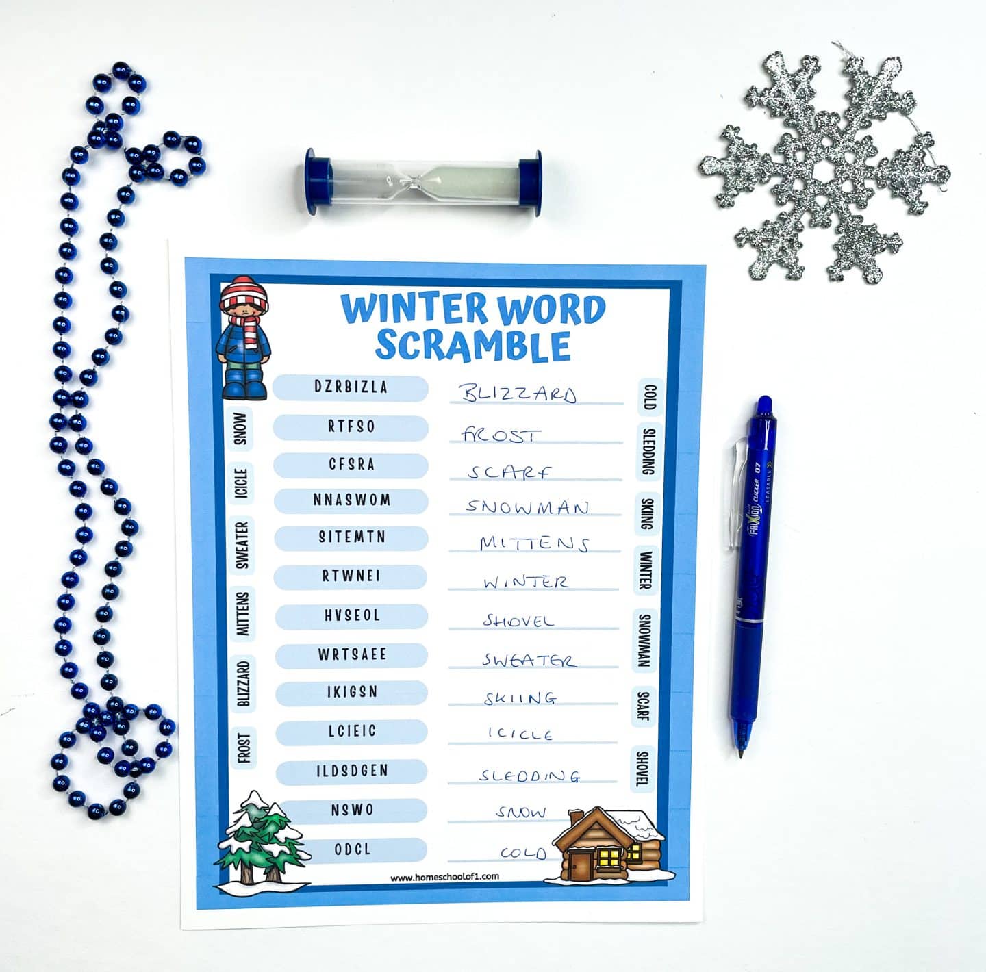 easy winter word scramble printable