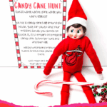 Free printable Elf on the Shelf candy cane hunt with elf doll and candy cane