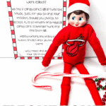 Elf on the Shelf candy cane hunt printable with red border and 12 hidden candy canes game