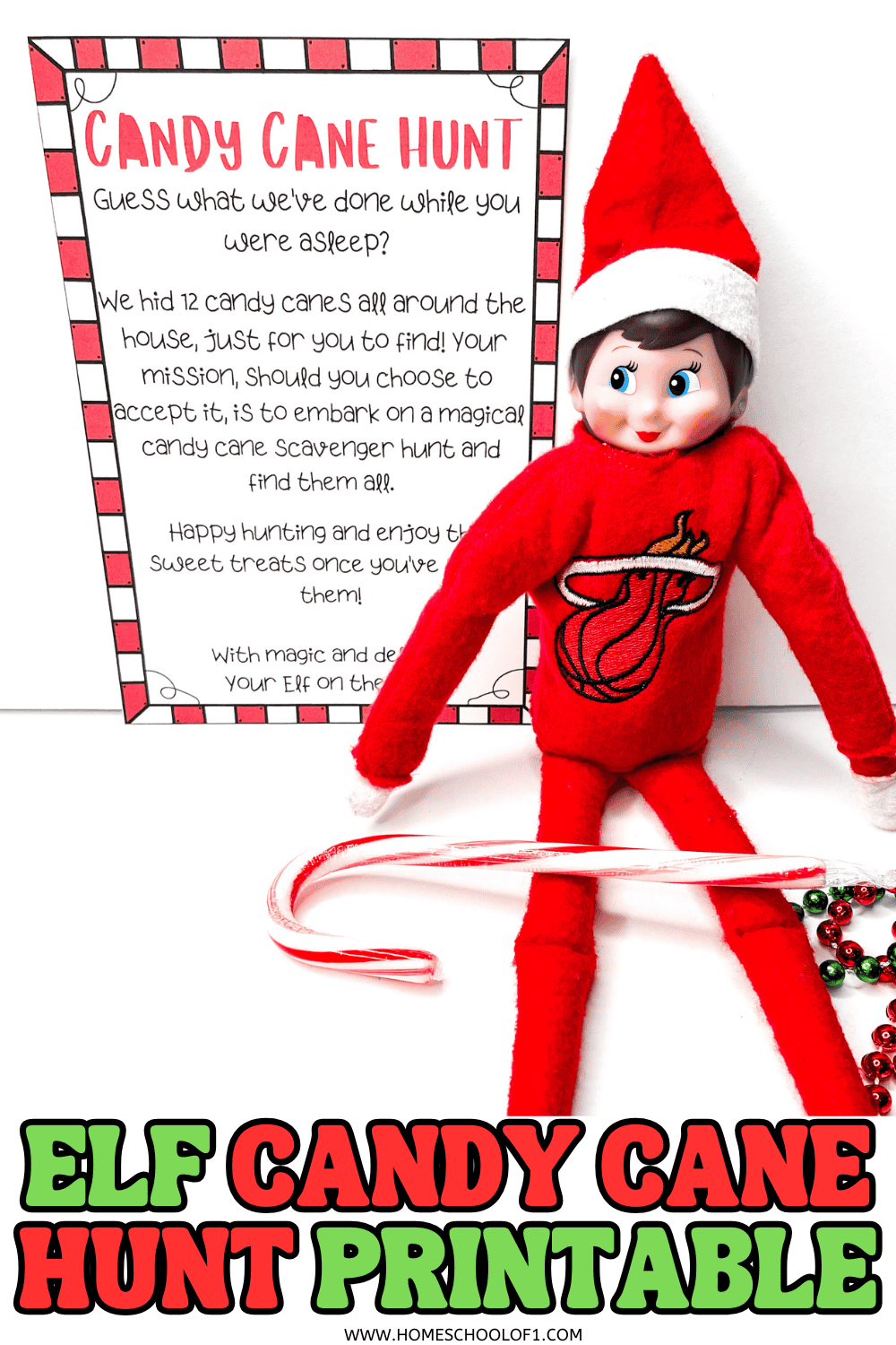 Elf on the Shelf candy cane hunt printable with red border and 12 hidden candy canes game

