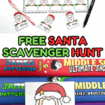 Santa scavenger hunt printable with numbered cards and candy cane