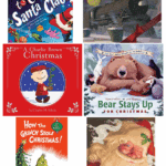 6 Christmas book covers with bold text saying “31 of the Best Christmas Books,” featuring titles like A Charlie Brown Christmas and The Grinch.
