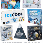 Penguin ice skating winter game for kids, educational homeschool game, fun winter activity for children.