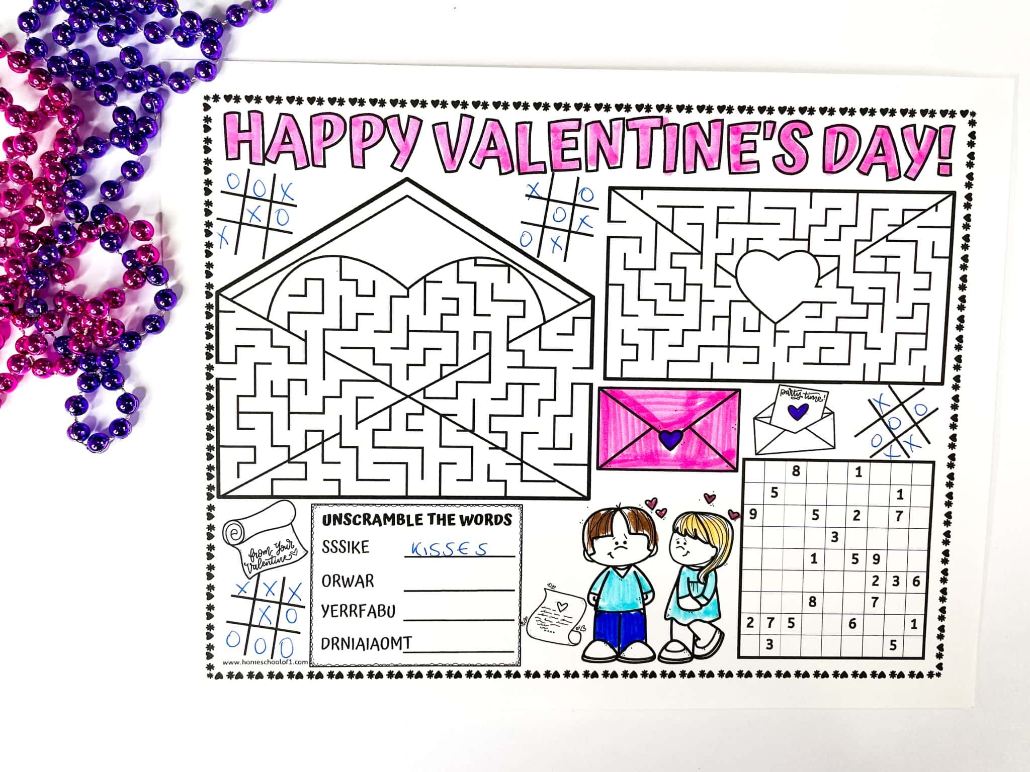 4 Free Printable Valentine's Placemats for Table Fun