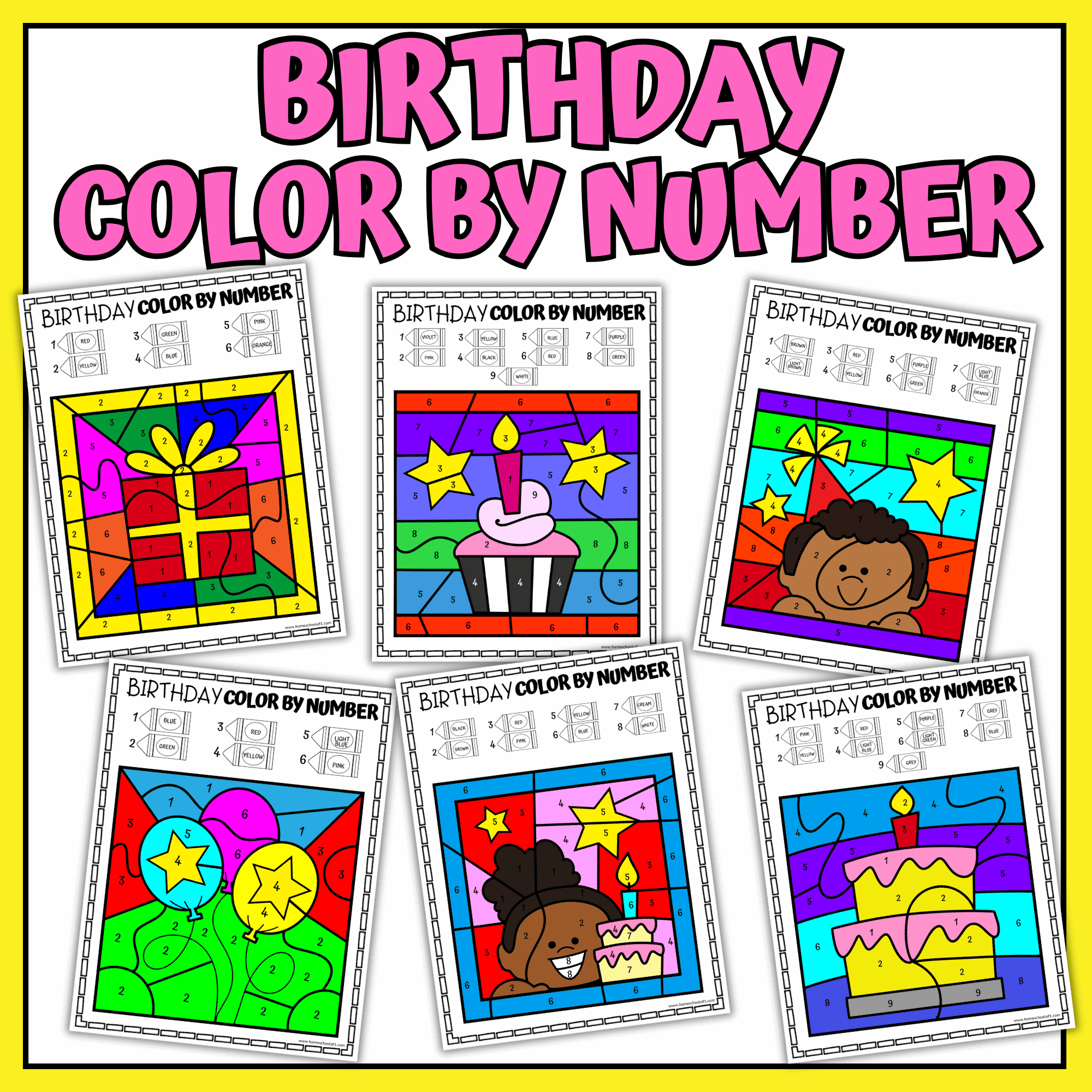 birthday color by number printables