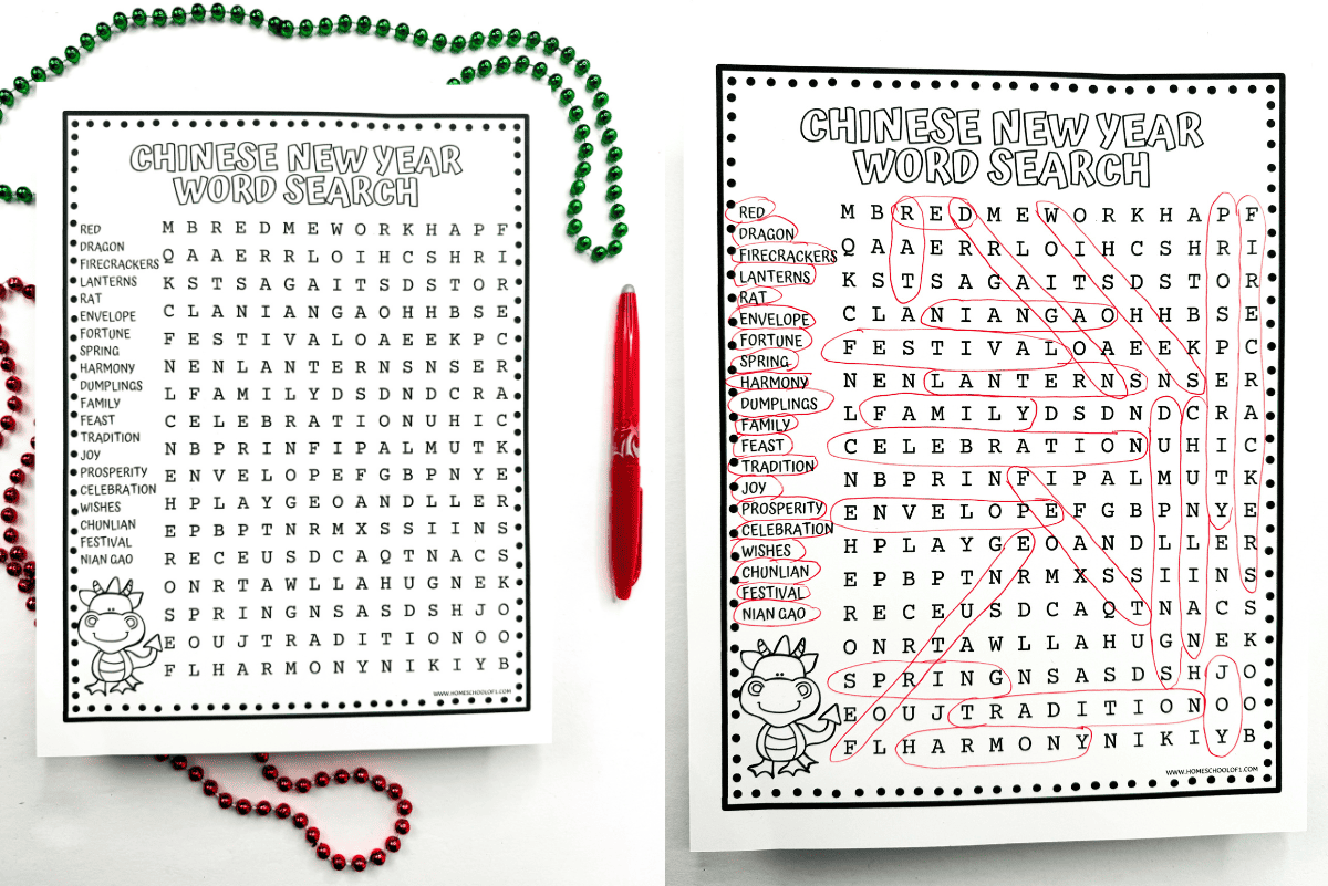 CHINESE NEW YEAR WORD SEARCH PRINTABLE