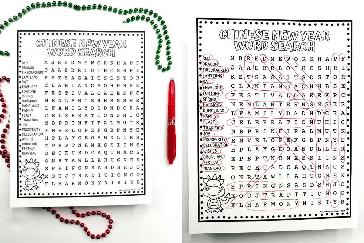 CHINESE NEW YEAR WORD SEARCH PRINTABLE