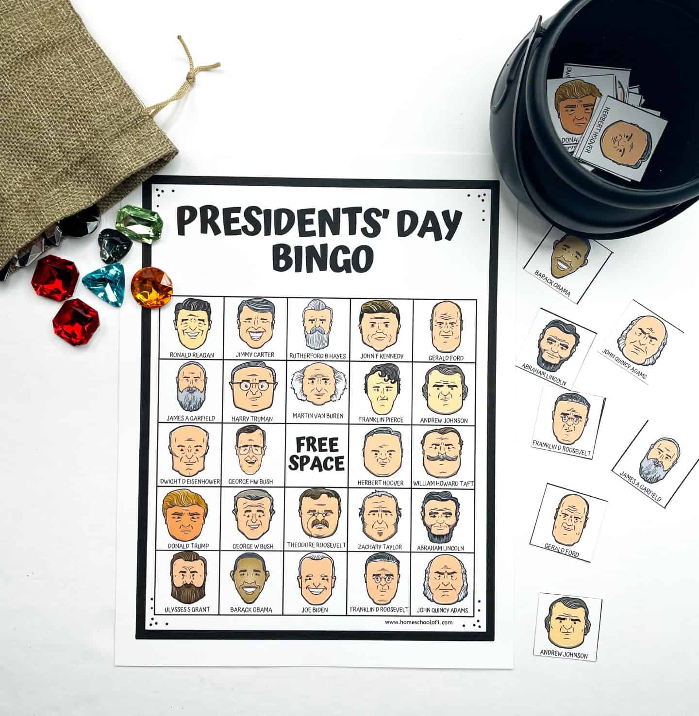 Presidents Day bingo cards free printable