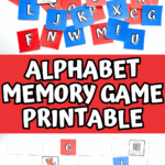 Alphabet memory game printable set up for play, showing face-down cards with some flipped to reveal matching letters and animal cards.
