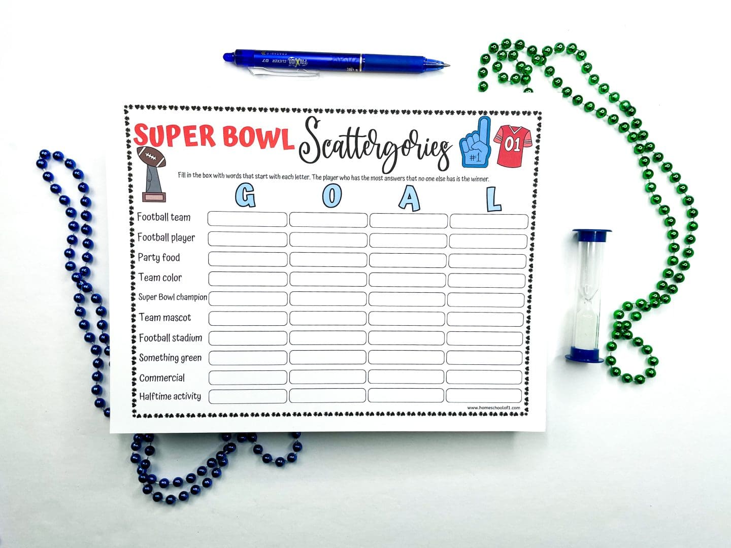 football scattergories printable