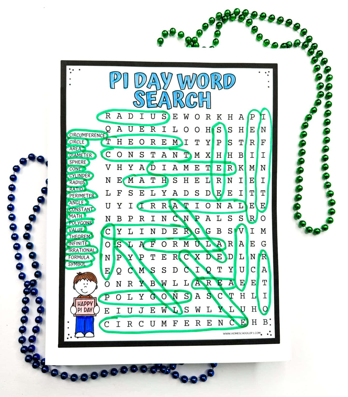 free printable pi day word search