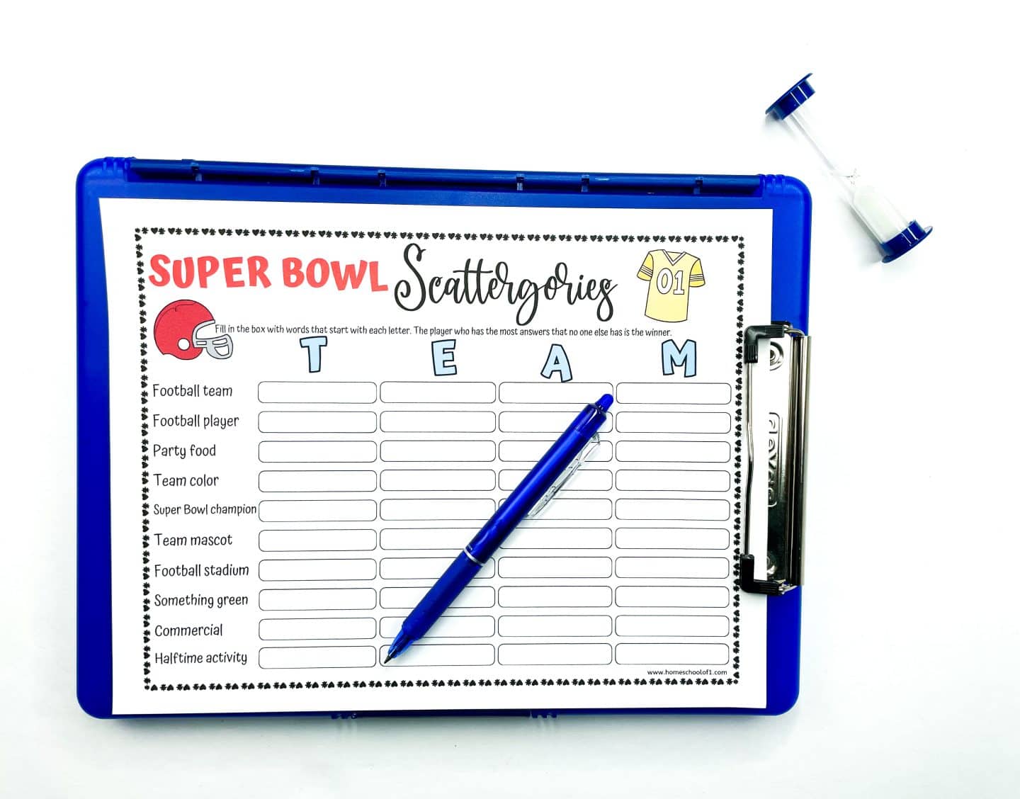 free printable super bowl scattergories