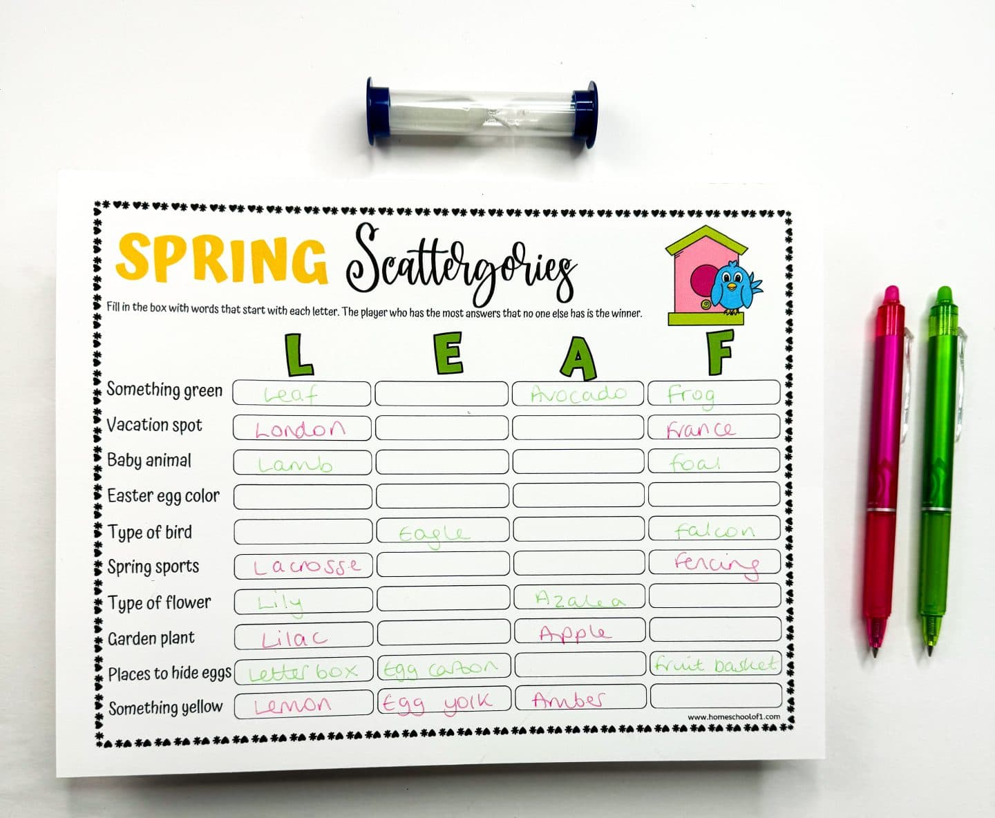 leaf scattergories printable