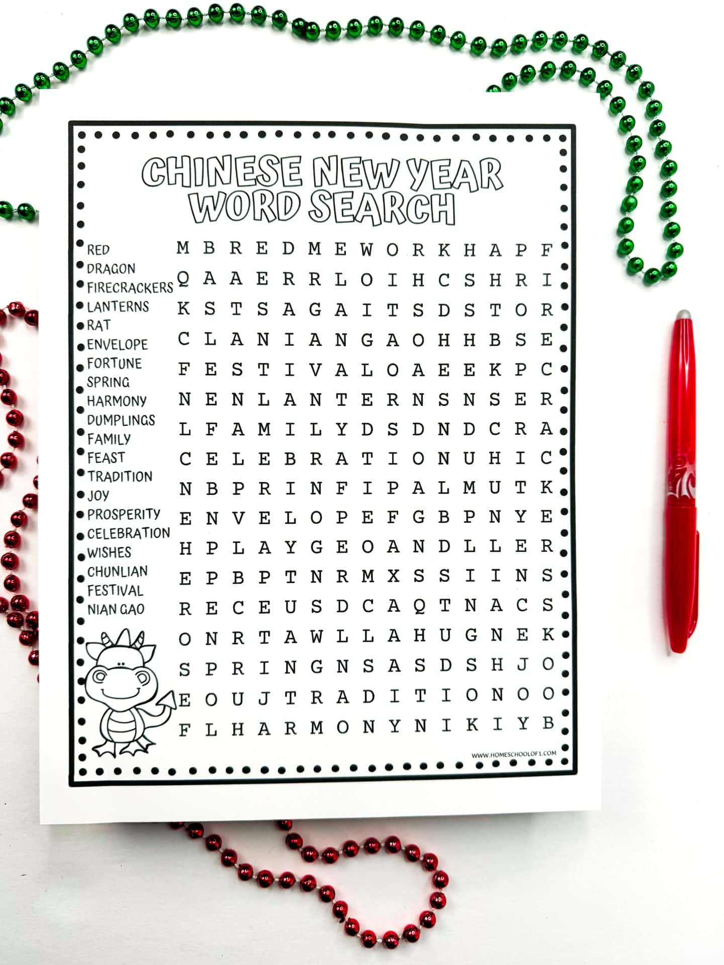 lunar new year word search printable
