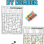 Three MLK Day color by number worksheets, including pages showing the word HOPE, hands with hearts, and a simple portrait design. Markers are placed beside the sheets.
