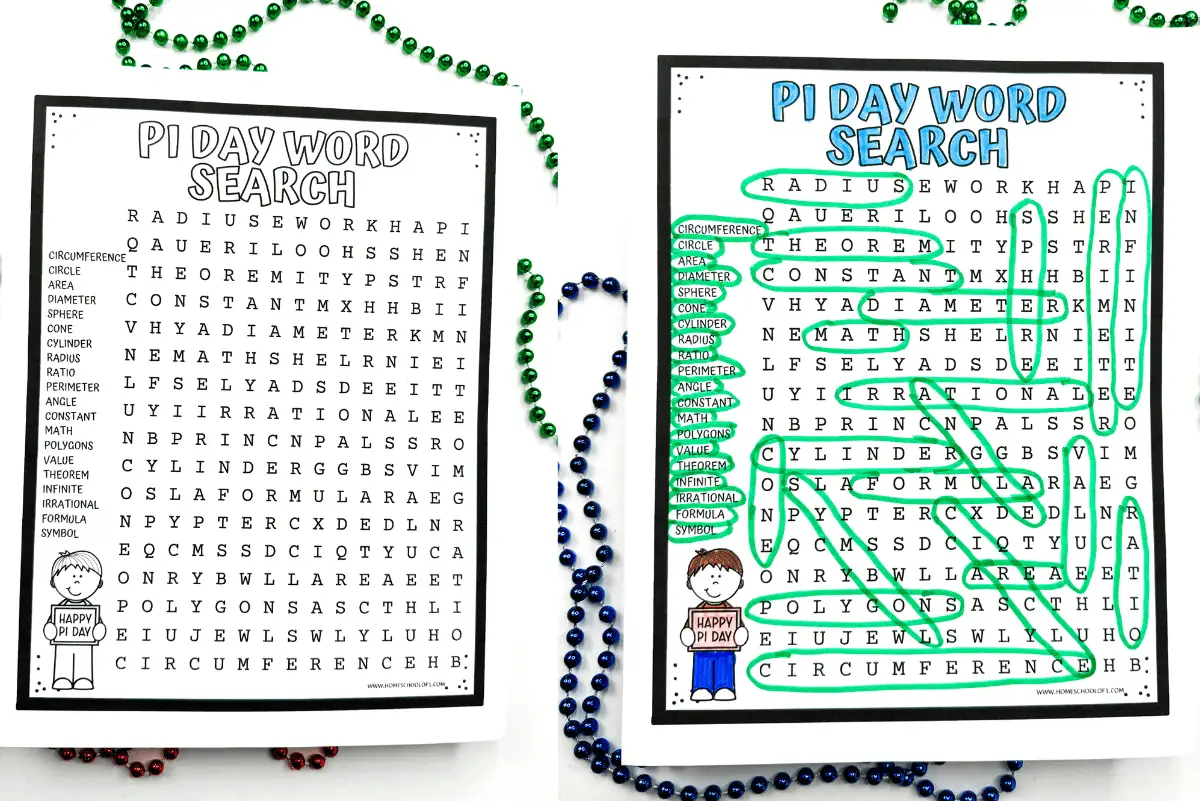 printable pi day word search