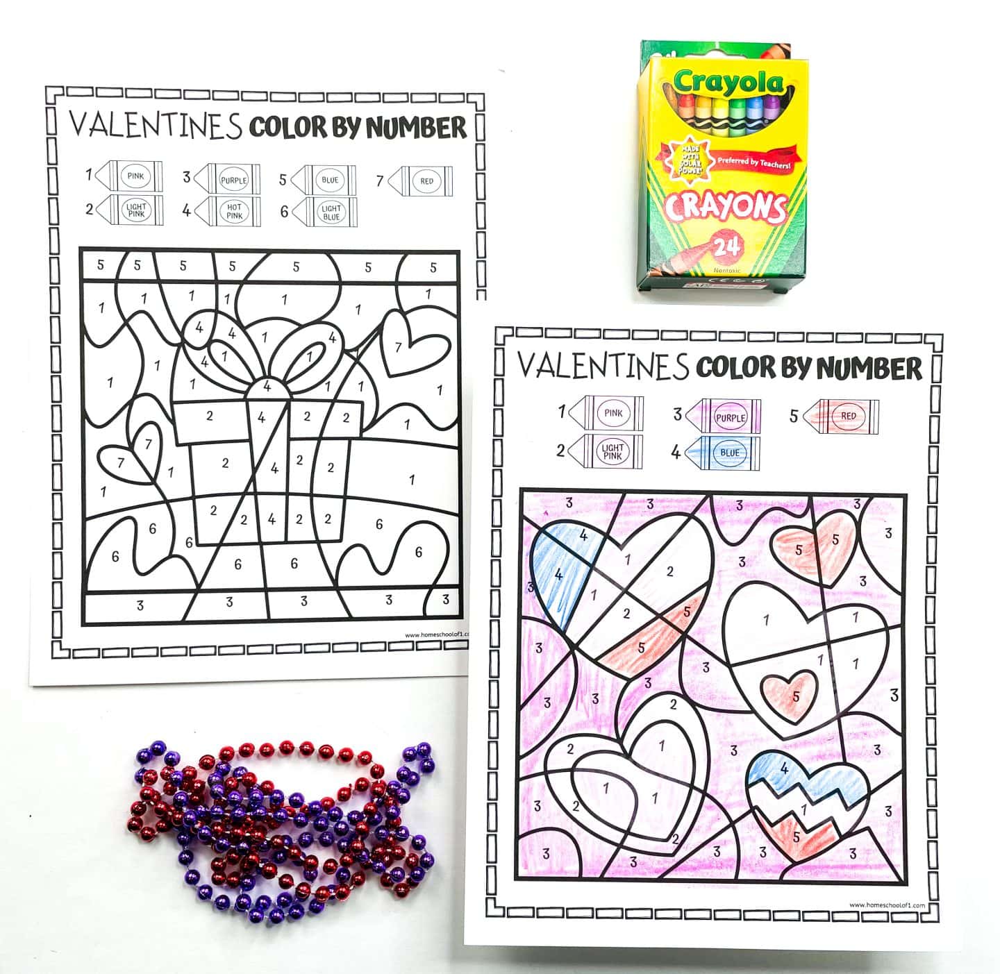 valentine hearts color by number