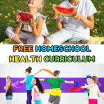 Kids learning about healthy eating and physical activity outdoors as part of a free homeschool health curriculum
