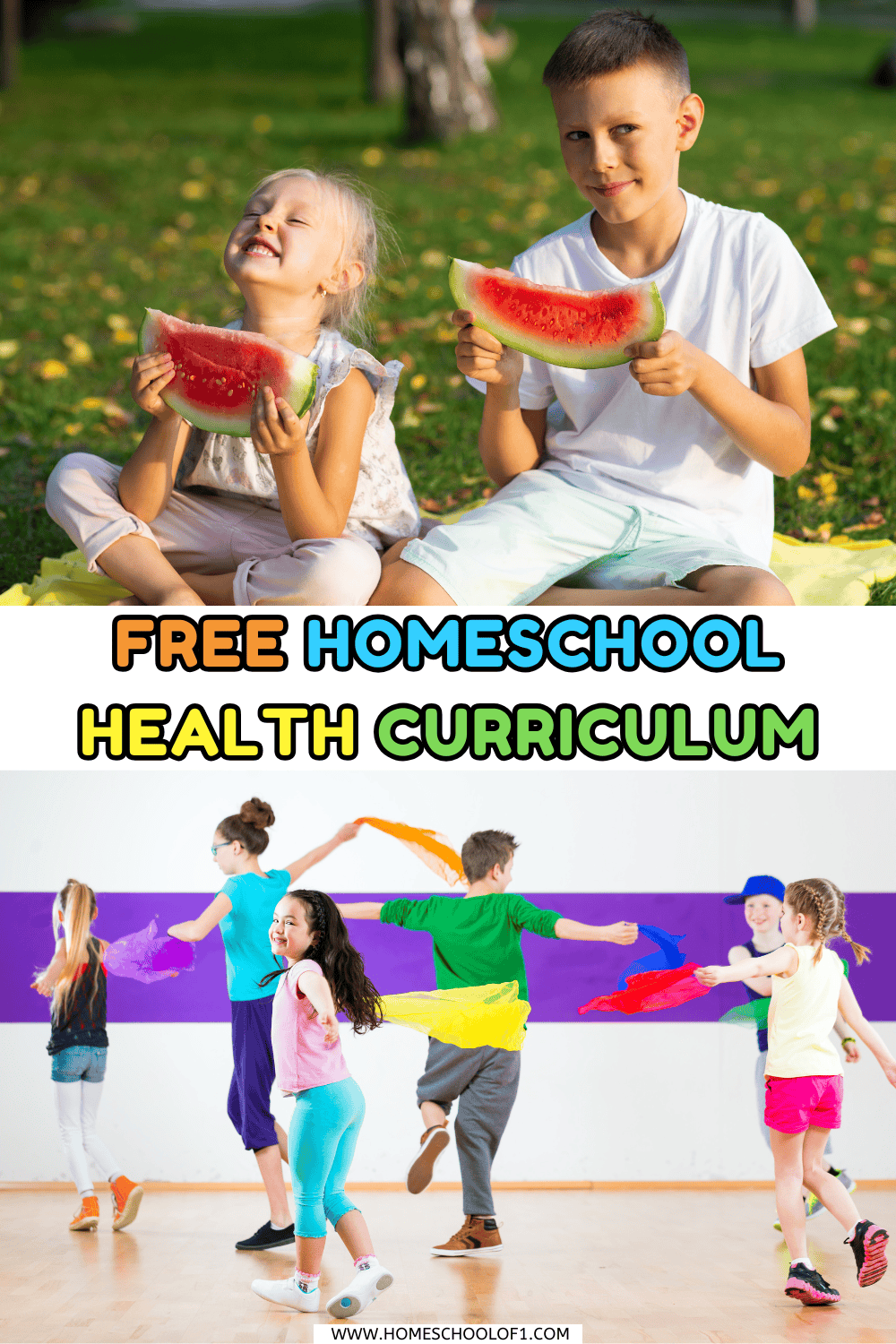 Kids learning about healthy eating and physical activity outdoors as part of a free homeschool health curriculum

