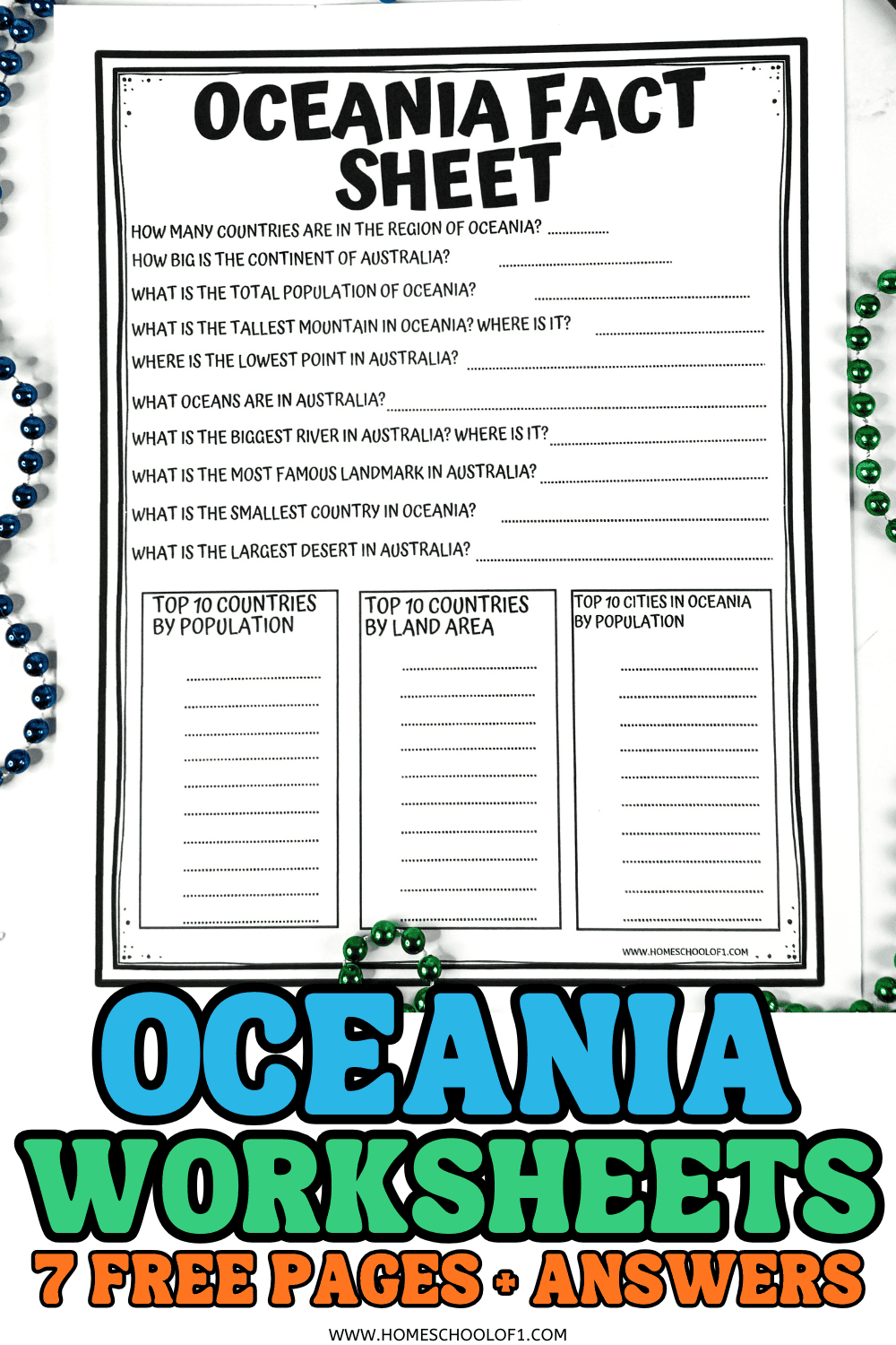Free Oceania worksheets for kids with printable geography activities and answer keys