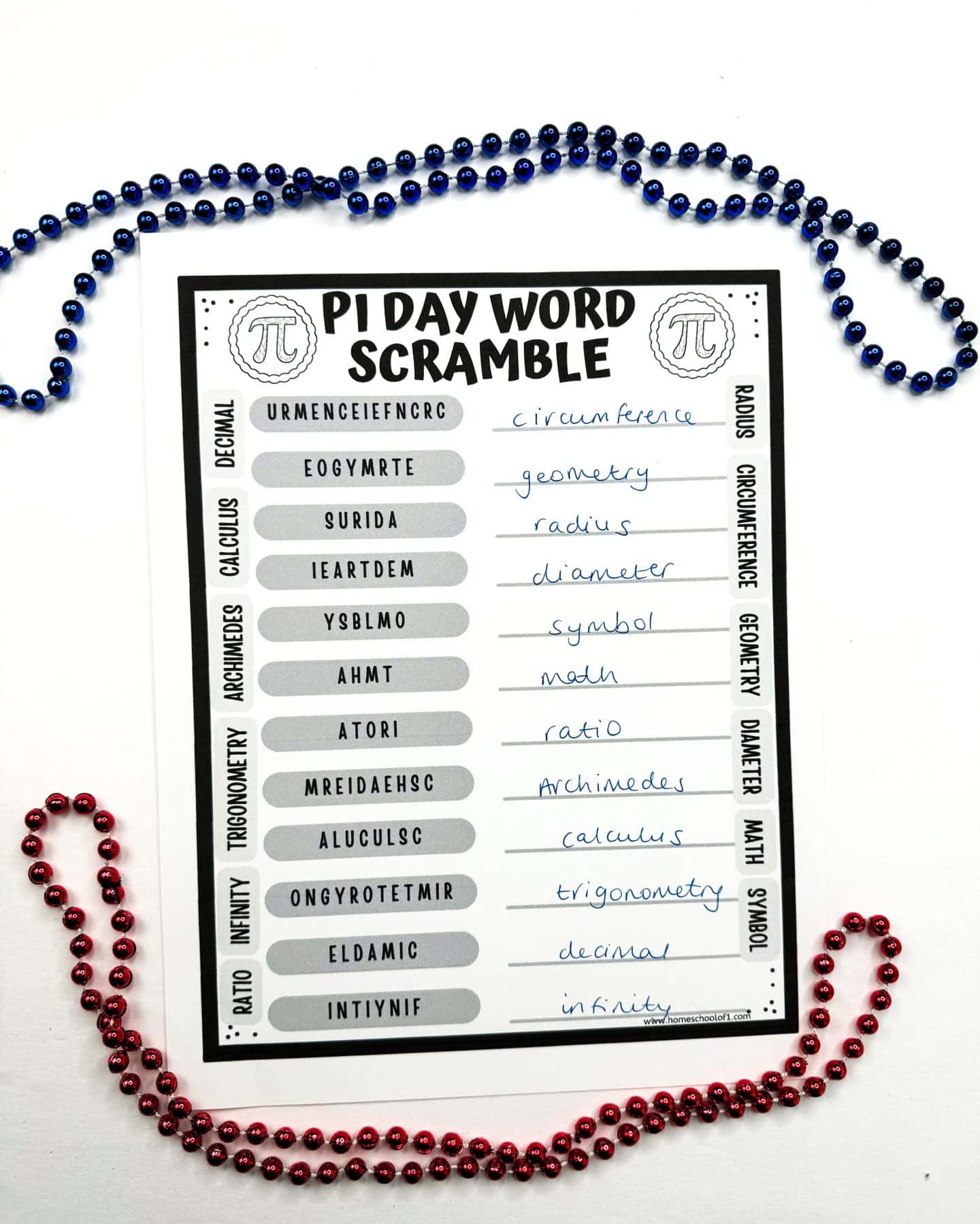 pi day word scramble answers